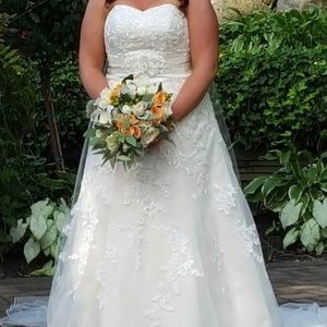 David’s bridal champagne A-line wedding gown